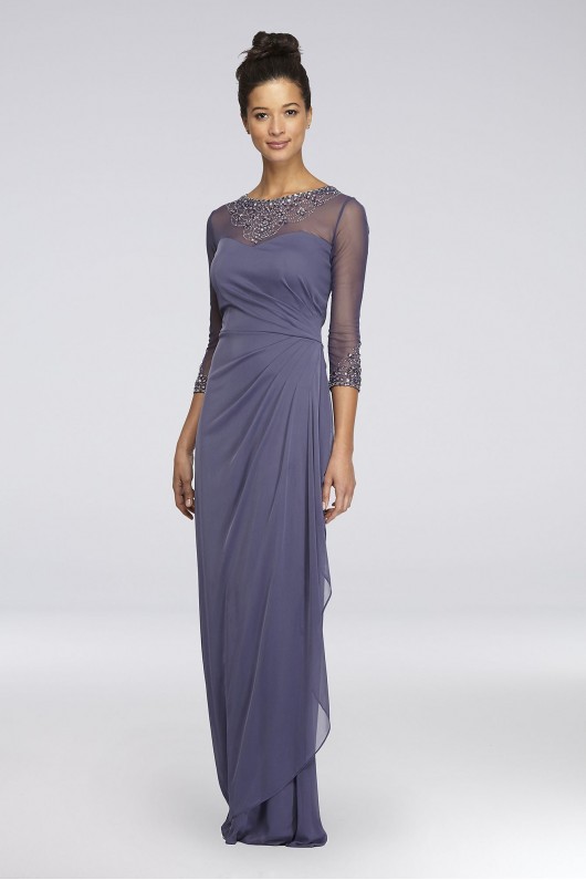 3/4 Sleeve Beaded A-Line Petite Dress with Ruching Alex Evenings 232833