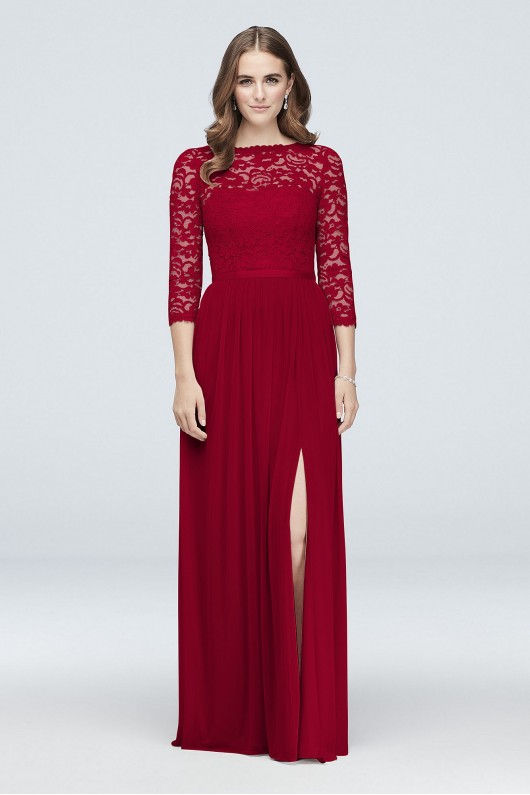 3/4-Sleeve Illusion Lace and Mesh Bridesmaid Dress  F19908