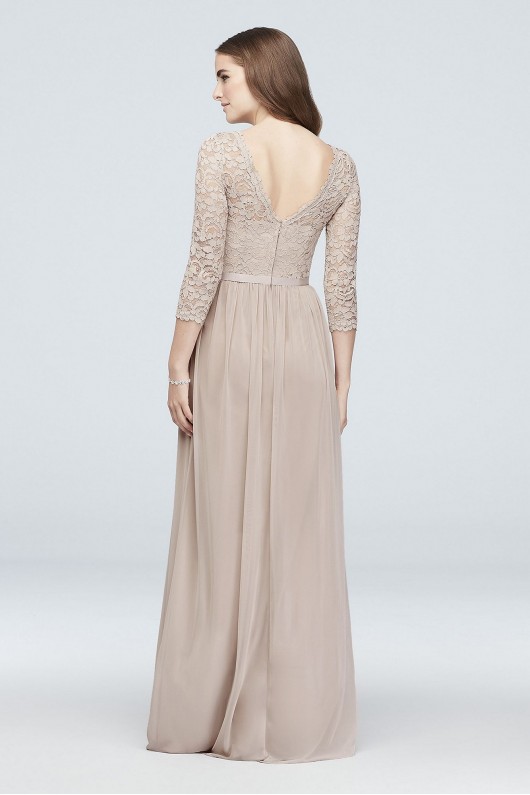 3/4-Sleeve Illusion Lace and Mesh Bridesmaid Dress  F19908
