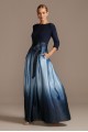 3/4 Sleeve Jersey Bodice Ombre Ball Gown SL Fashions 9151111