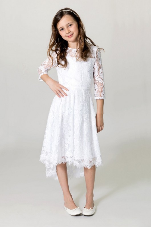 3/4 Sleeve Lace Illusion Neck Flower Girl Dress US Angels B7-9638