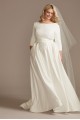 3/4 Sleeve Low Back Satin Plus Size Wedding Dress  9WG4005