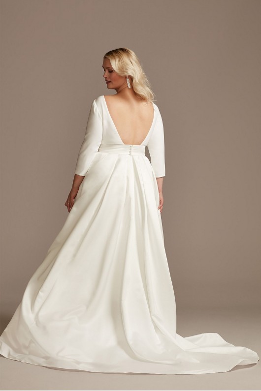 3/4 Sleeve Low Back Satin Plus Size Wedding Dress  9WG4005