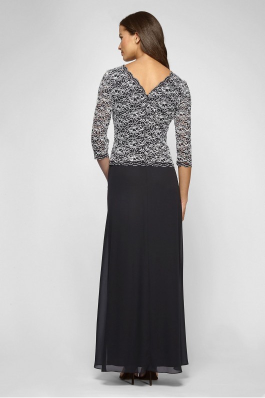 3/4-Sleeve Sequin Lace and Chiffon Petite Dress Alex Evenings 212784
