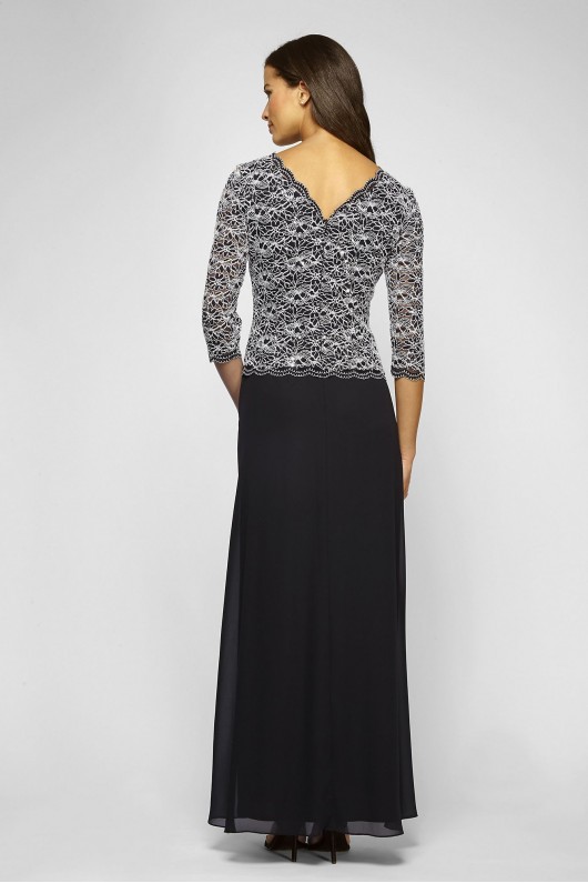 3/4-Sleeve Sequin Lace and Chiffon Two-Piece Dress Alex Evenings 112784