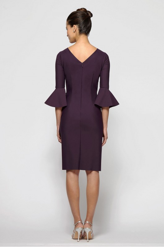 3/4-Sleeve Smoothing Knit Mock Wrap Cocktail Dress Alex Evenings 134183