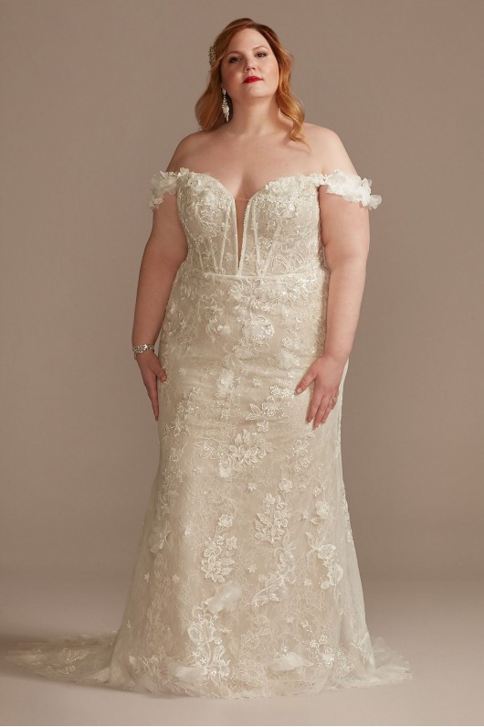 3D Floral Applique Plunge Tall Plus Wedding Dress  4XL9LSSWG885