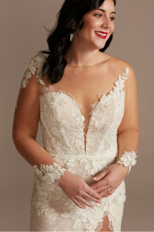 3D Floral Applique Wedding Dress with High Slit  MBSWG886
