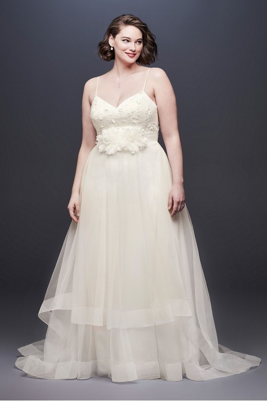 3D Floral Bodice Tulle Plus Size Wedding Dress Galina 9WG3890