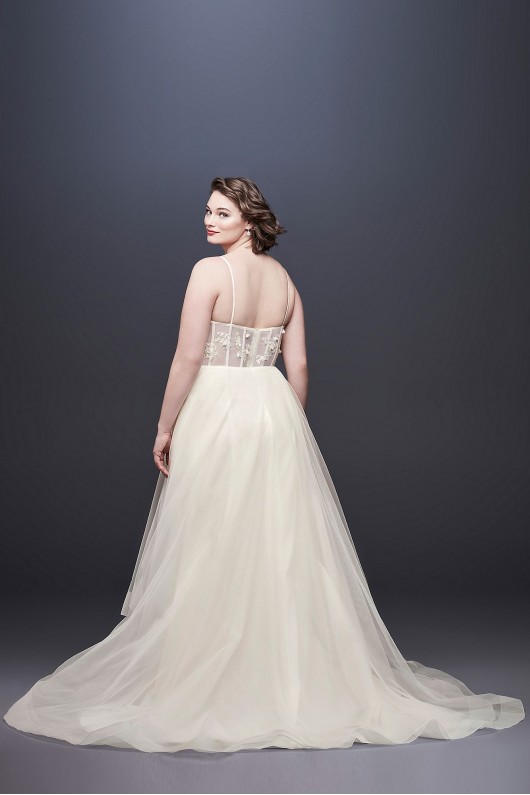 3D Floral Bodice Tulle Plus Size Wedding Dress Galina 9WG3890
