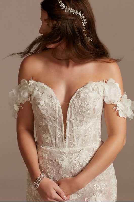 3D Floral Plunge Petite Bodysuit Wedding Dress  7MBSWG885