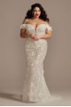 3D Floral Plunge Plus Size Bodysuit Wedding Dress  9MBSWG885