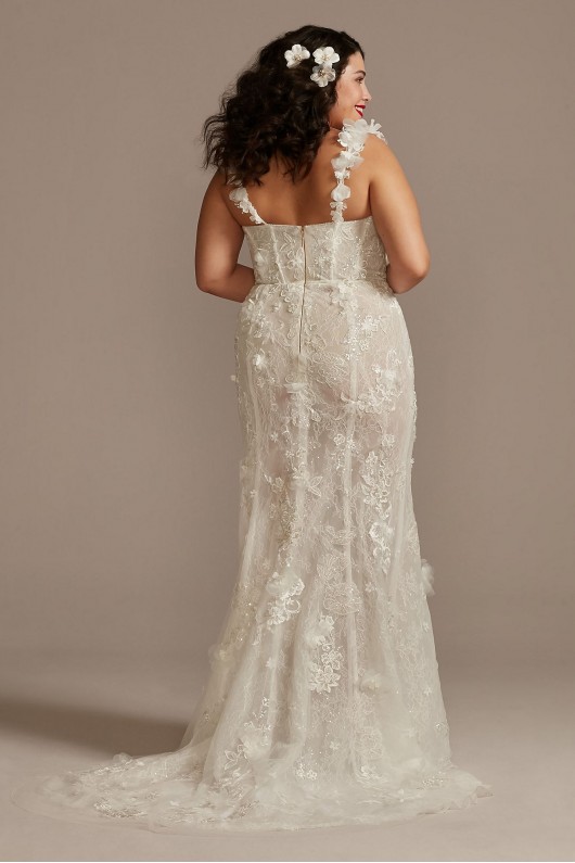 3D Floral Plunge Tall Plus Bodysuit Wedding Dress  4XL9MBSWG885