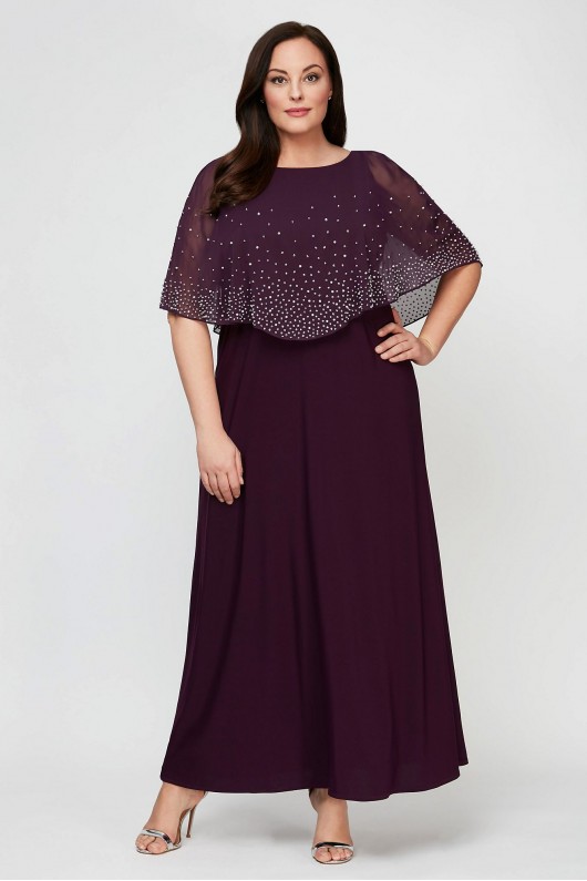 A-Line Plus Size Dress with Beaded Chiffon Overlay Alex Evenings 84351534