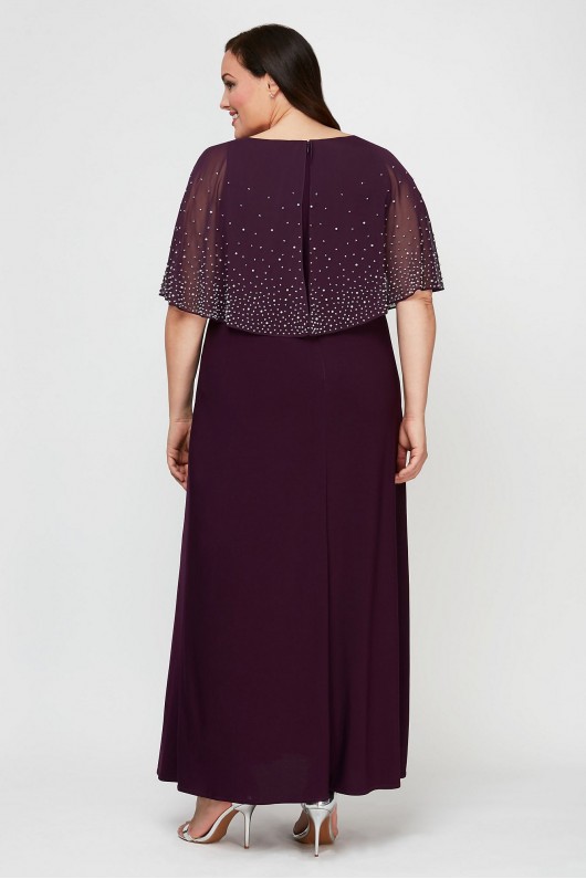 A-Line Plus Size Dress with Beaded Chiffon Overlay Alex Evenings 84351534