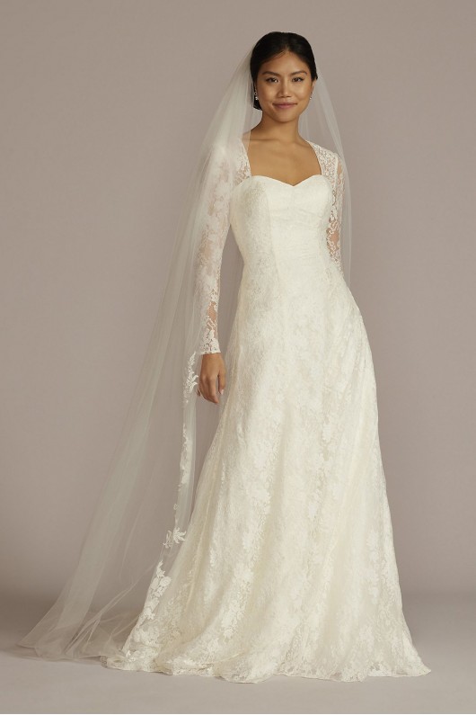 Allover Lace A-Line Long Sleeve Tall Wedding Dress David&#039;s Bridal Collection 4XLSLWG3805