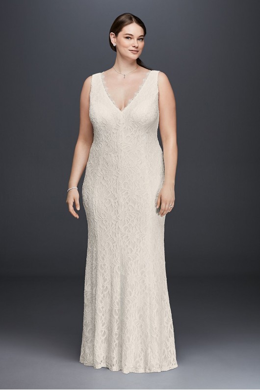 Allover Lace V-Neck Plus Size Sheath Wedding Dress DB Studio 183626DBW