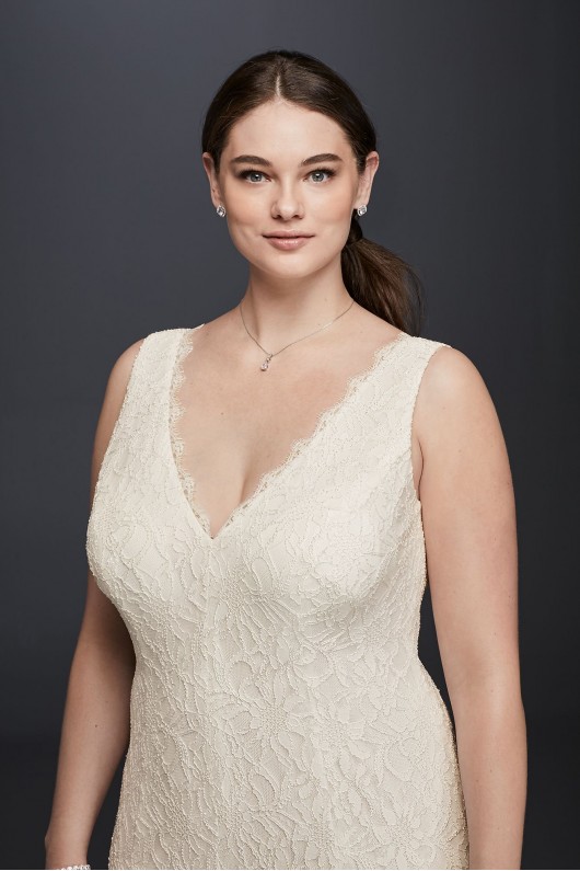 Allover Lace V-Neck Plus Size Sheath Wedding Dress DB Studio 183626DBW