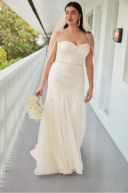 Allover Sequin Corset Tall Plus Wedding Dress  4XL9SWG854