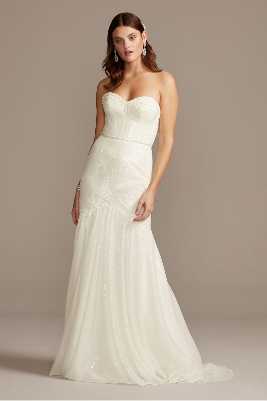 Allover Sequin Corset Tall Wedding Dress  4XLSWG854