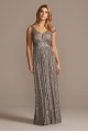 Allover Sequin Pleated Gown with Illusion Plunge Morgan and Co 21923