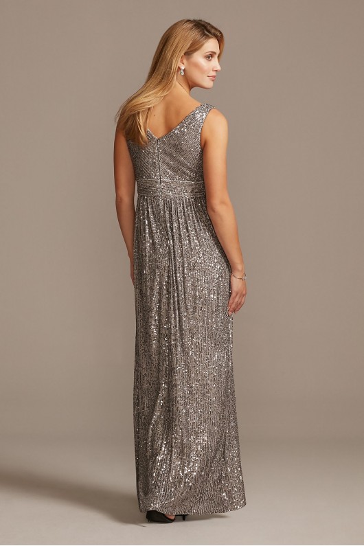 Allover Sequin Pleated Gown with Illusion Plunge Morgan and Co 21923
