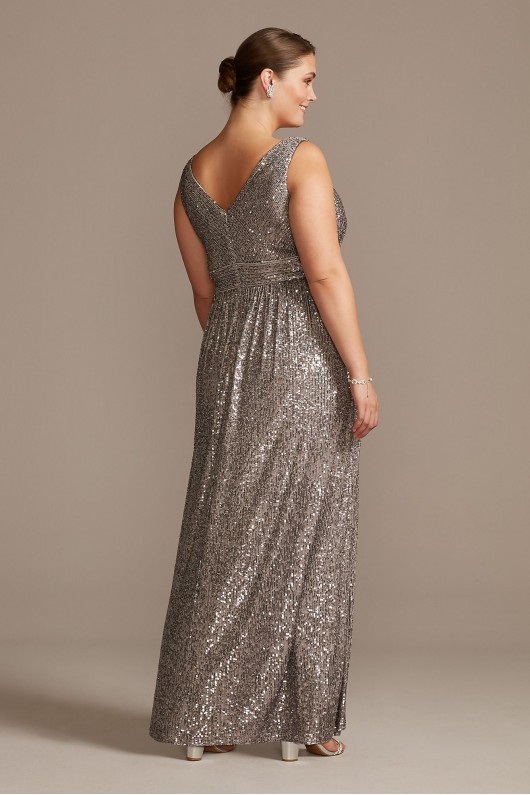 Allover Sequin Pleated Illusion Plus Size Gown Morgan and Co 21923W