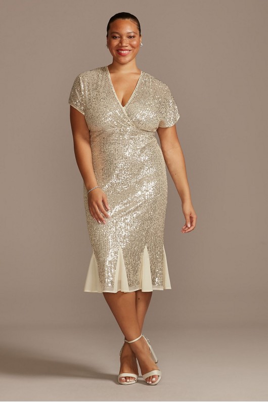 Allover Sequin Plus Size Wedding Dress with Godets  5922W