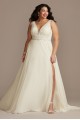 Applique Plunge Chiffon Plus Size Wedding Dress  9LBSWG842