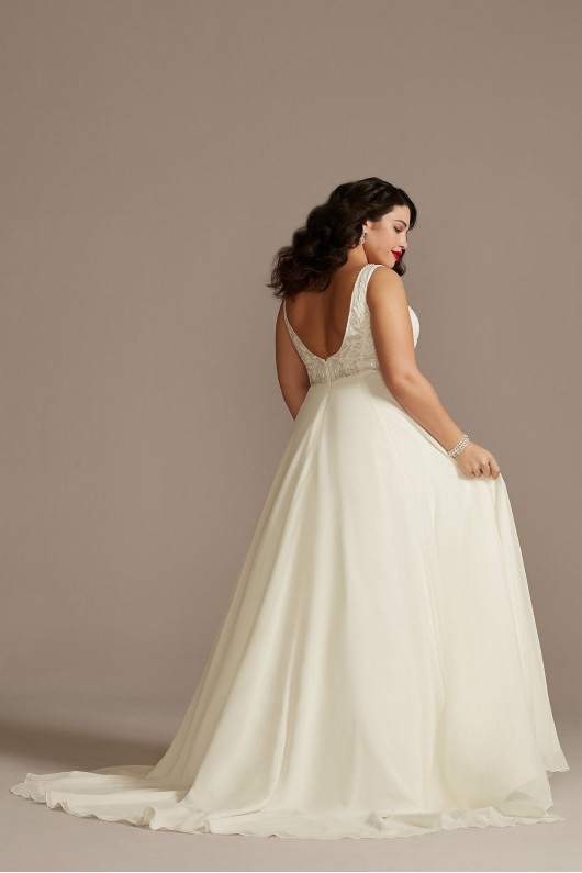 Applique Plunge Chiffon Plus Size Wedding Dress  9LBSWG842