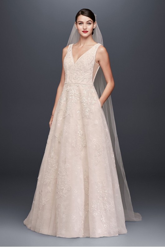 Appliqued Tulle-Over-Lace A-Line Wedding Dress  CWG792