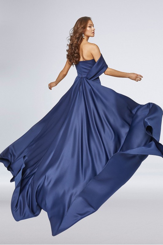 Asymmetrical Off-Shoulder Matte Satin Gown Terani Couture 1921E0098