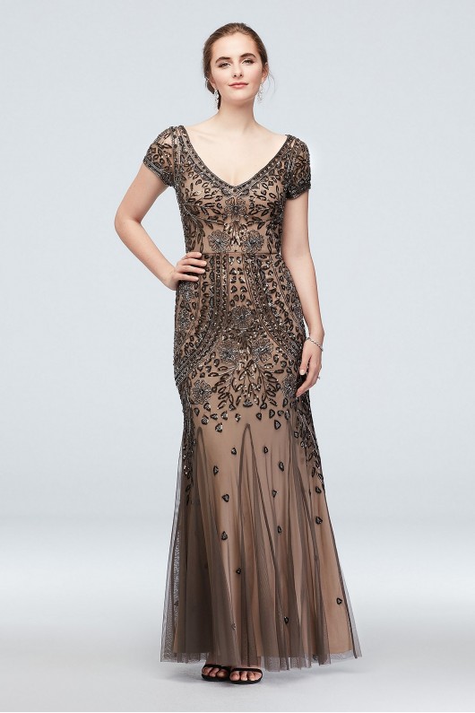 Bead and Sequin Embellished Mesh Overlay Gown  WGIN18924
