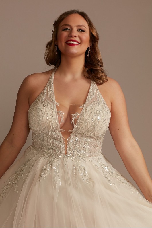 Beaded Applique Plunge Tall Plus Wedding Dress  4XL9SWG914