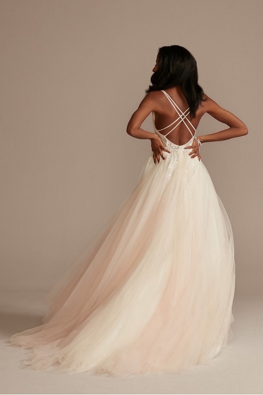 Beaded Applique Plunge Wedding Dress with Slit  SWG914