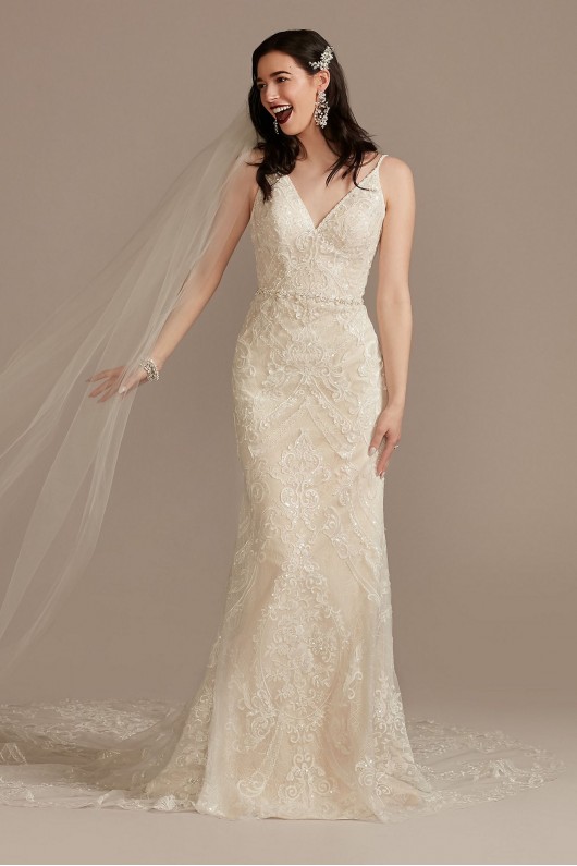 Beaded Applique Tulle Petite Sheath Wedding Dress  7CWG904