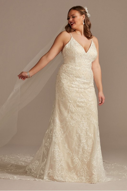 Beaded Applique Tulle Tall Plus Wedding Dress  4XL8CWG904