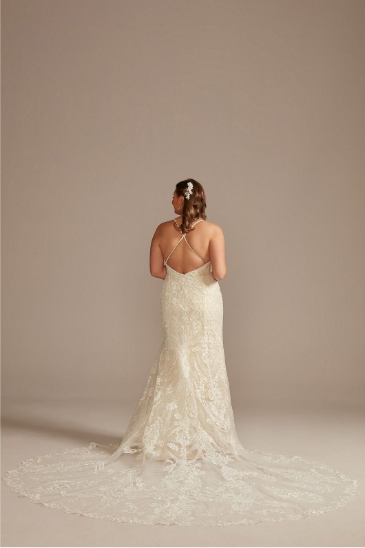 Beaded Applique Tulle Tall Plus Wedding Dress  4XL8CWG904