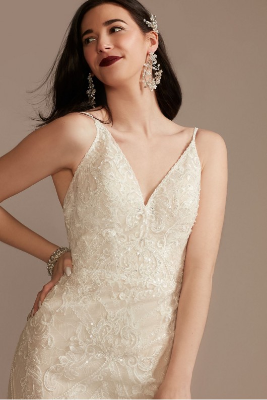 Beaded Applique Tulle Tall Sheath Wedding Dress  4XLCWG904