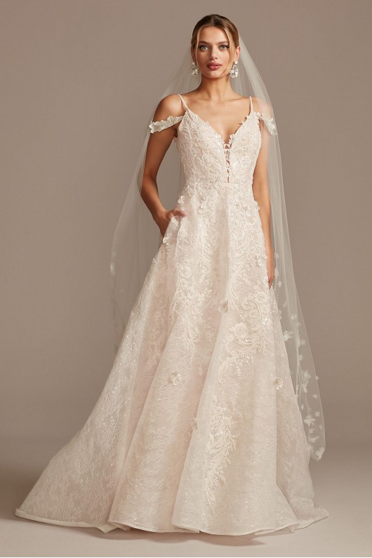 Beaded Applique Wedding Dress with Swag Sleeves  CWG875