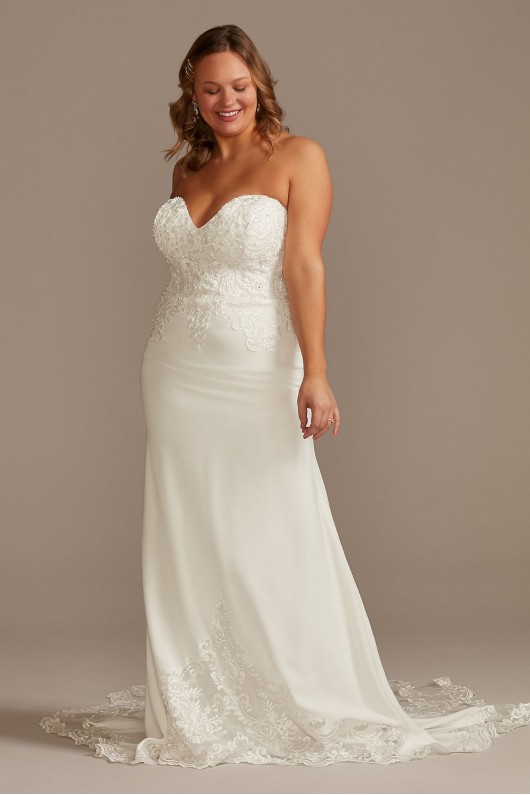 Beaded Bodice Lace Crepe Plus Size Wedding Dress  9LBSV830