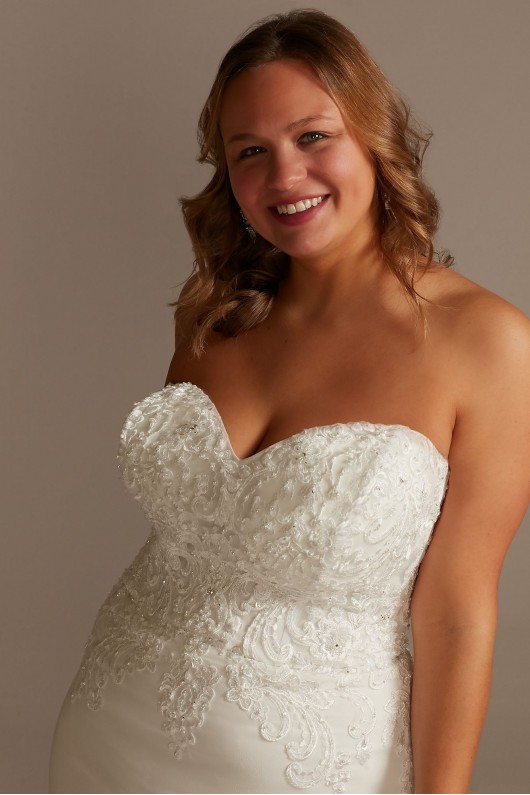 Beaded Bodice Lace Crepe Plus Size Wedding Dress  9LBSV830