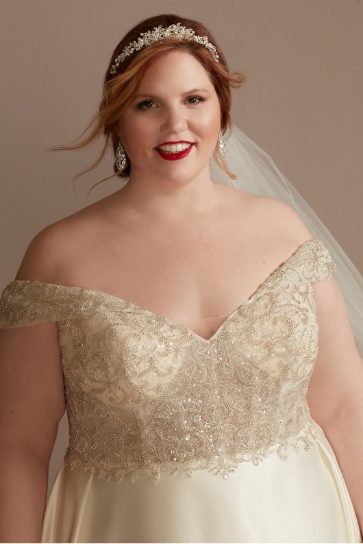 Beaded Bodice Off Shoulder Tall Plus Wedding Dress  4XL8CWG890
