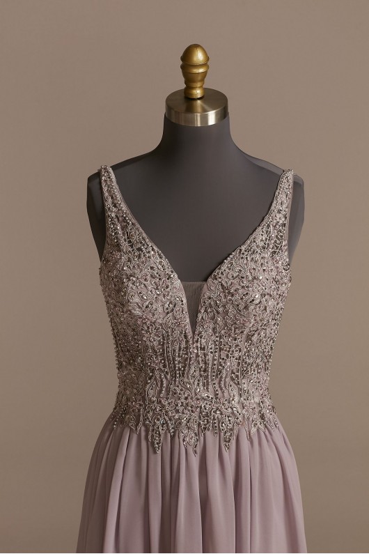 Beaded Bodice Plunge Chiffon Gown David's Bridal WBM2466