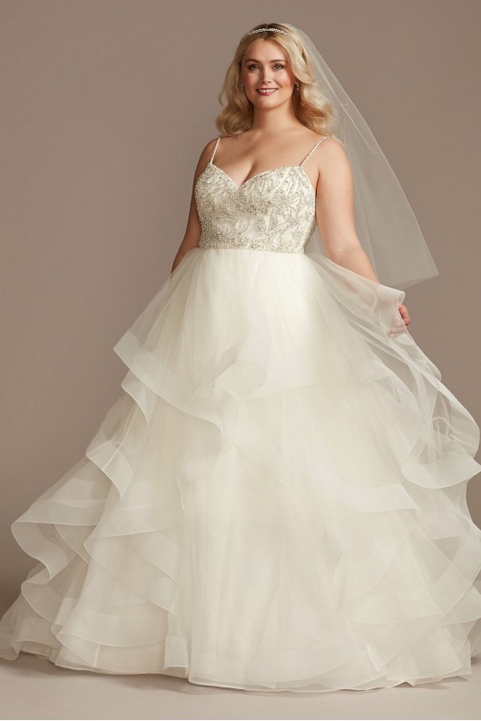 Beaded Bodice Tiered Skirt Plus Size Wedding Dress  9WG4007