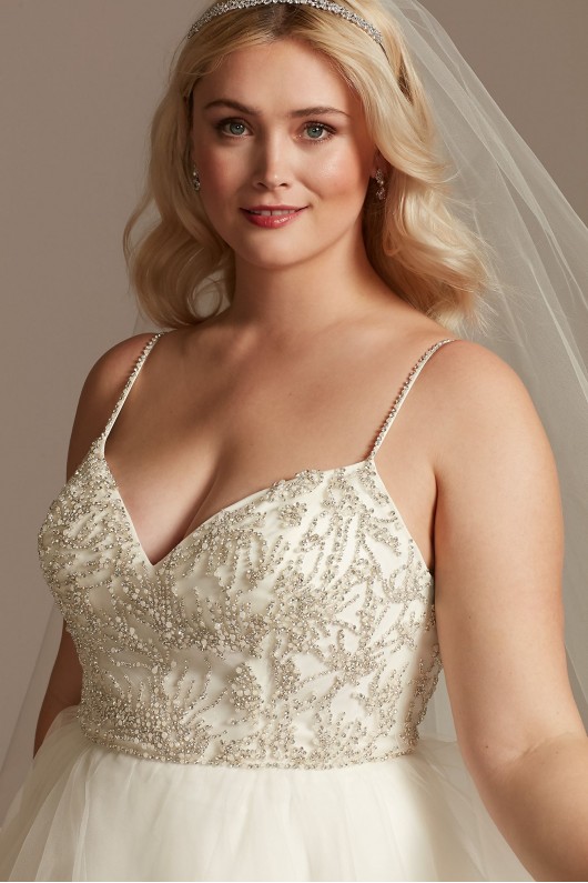 Beaded Bodice Tiered Skirt Plus Size Wedding Dress  9WG4007