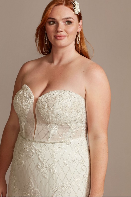 Beaded Brocade Embellished Plus Size Wedding Dress  9SWG835