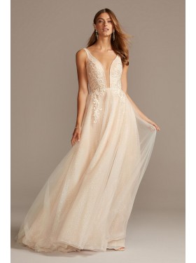 Beaded Brocade Overlay Sequin Layer Wedding Dress  SWG836