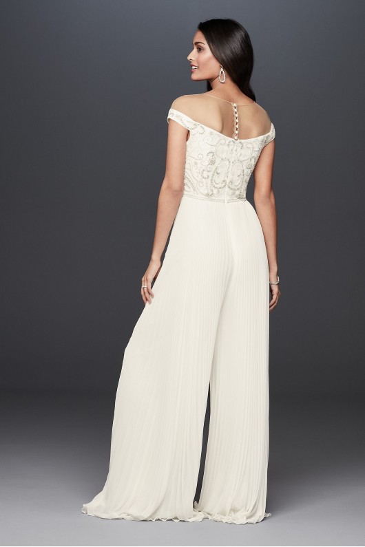 Beaded Illusion Off-the-Shoulder Wedding Jumpsuit  SWG826