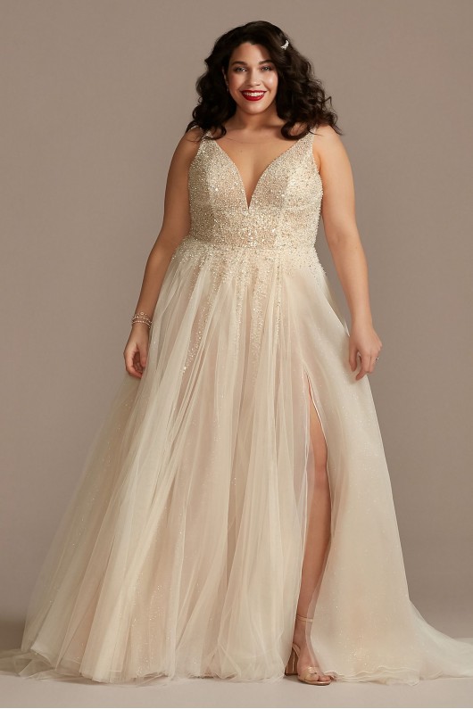 Beaded Illusion Tall Plus Bodysuit Wedding Dress  4XL9MBSWG837
